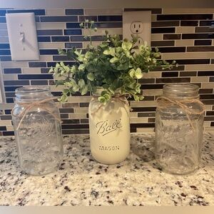 Mason Cream Jar with Vibrant Green Faux Florals